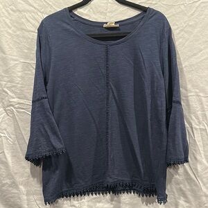 Style & Co. Navy Blouse with Lace Trim